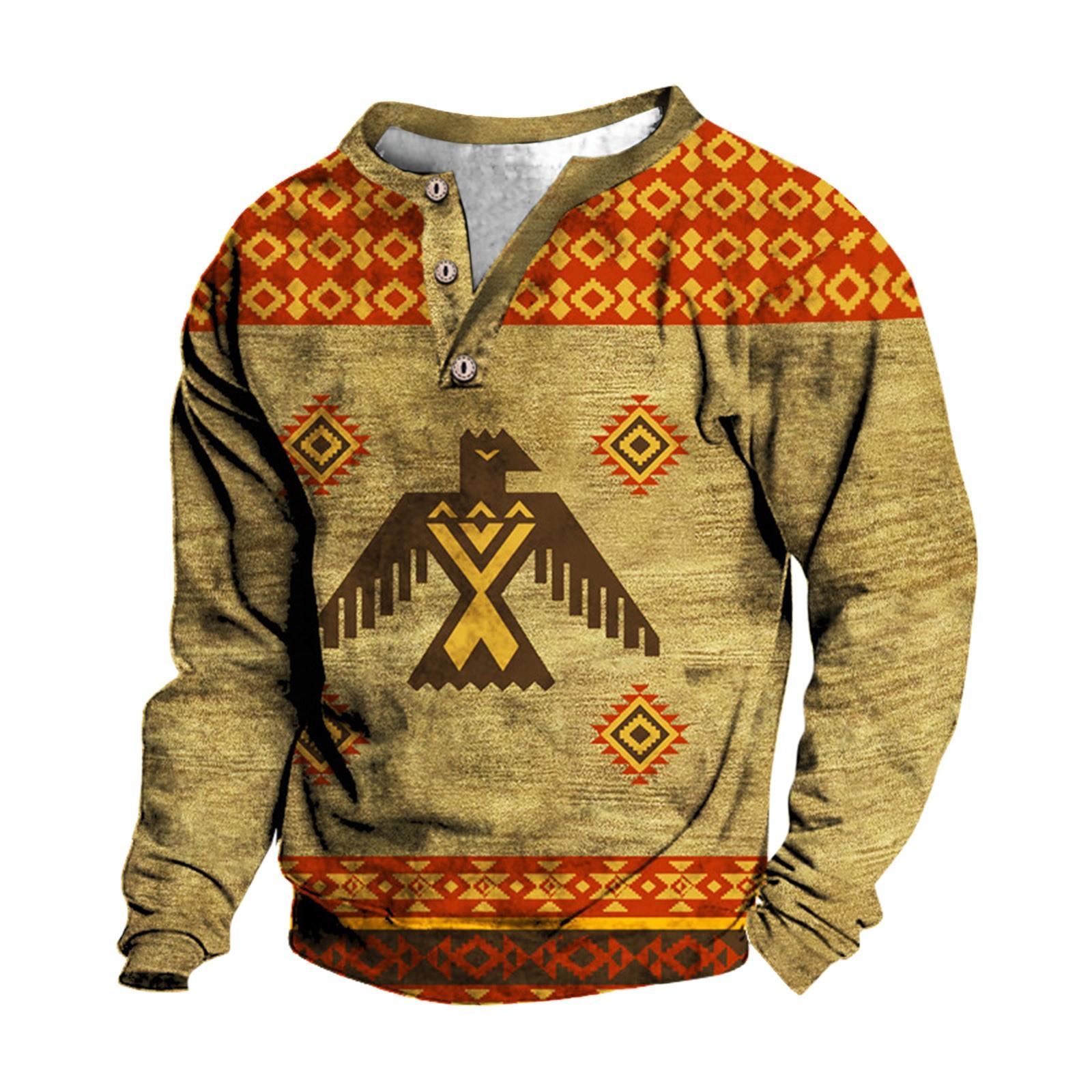 

Мужской свитер с v-образным вырезом и воротником-стойкой с 3D цифровой печатью и винтажным воротником на 3 пуговицах XL жёлтый