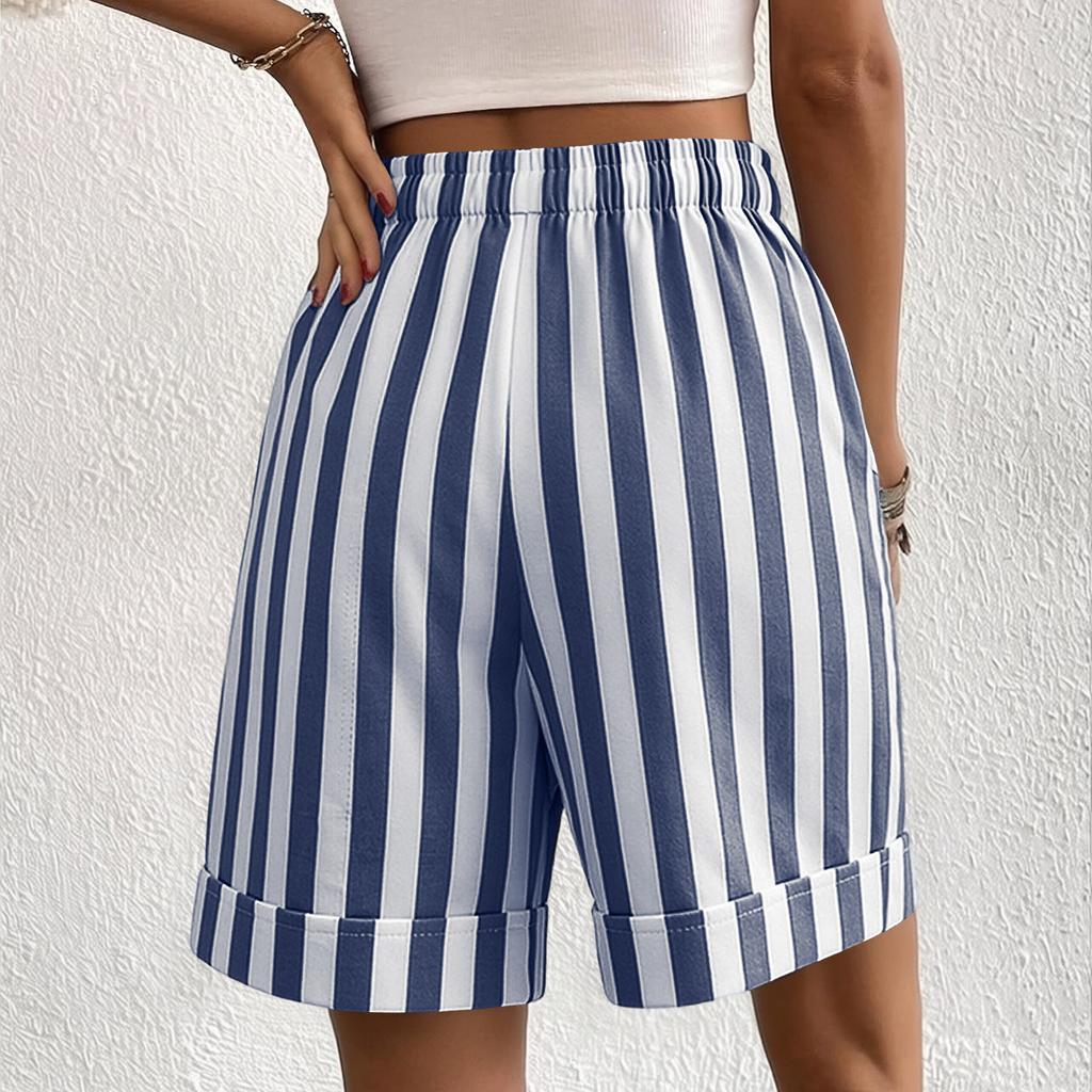 Womens Women's Color Elastic Waist High Waist With Pocket Ladies Casual Shorts Travel Shorts