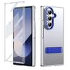 KEYSION Transparent Case for Samsung Galaxy Z Fold 7 Hard PC Metal Kickstand Shockproof Phone Cover with Glass Screen Protector