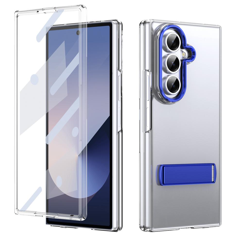 KEYSION Transparent Case for Samsung Galaxy Z Fold 7 Hard PC Metal Kickstand Shockproof Phone Cover with Glass Screen Protector