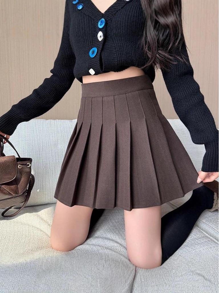 Autumn Winter Woolen Pleated A-line Skirt: High Waist, Plus Size, Petite & Short Length Options