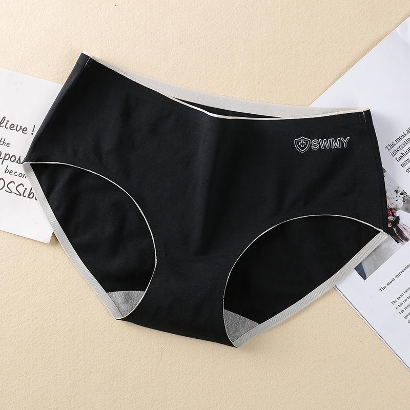 

Женское хлопковое нижнее белье, сексуальные однотонные трусики, модные женские трусы без следов, бесшовные трусы со средней талией, женское нижнее белье XL чёрный