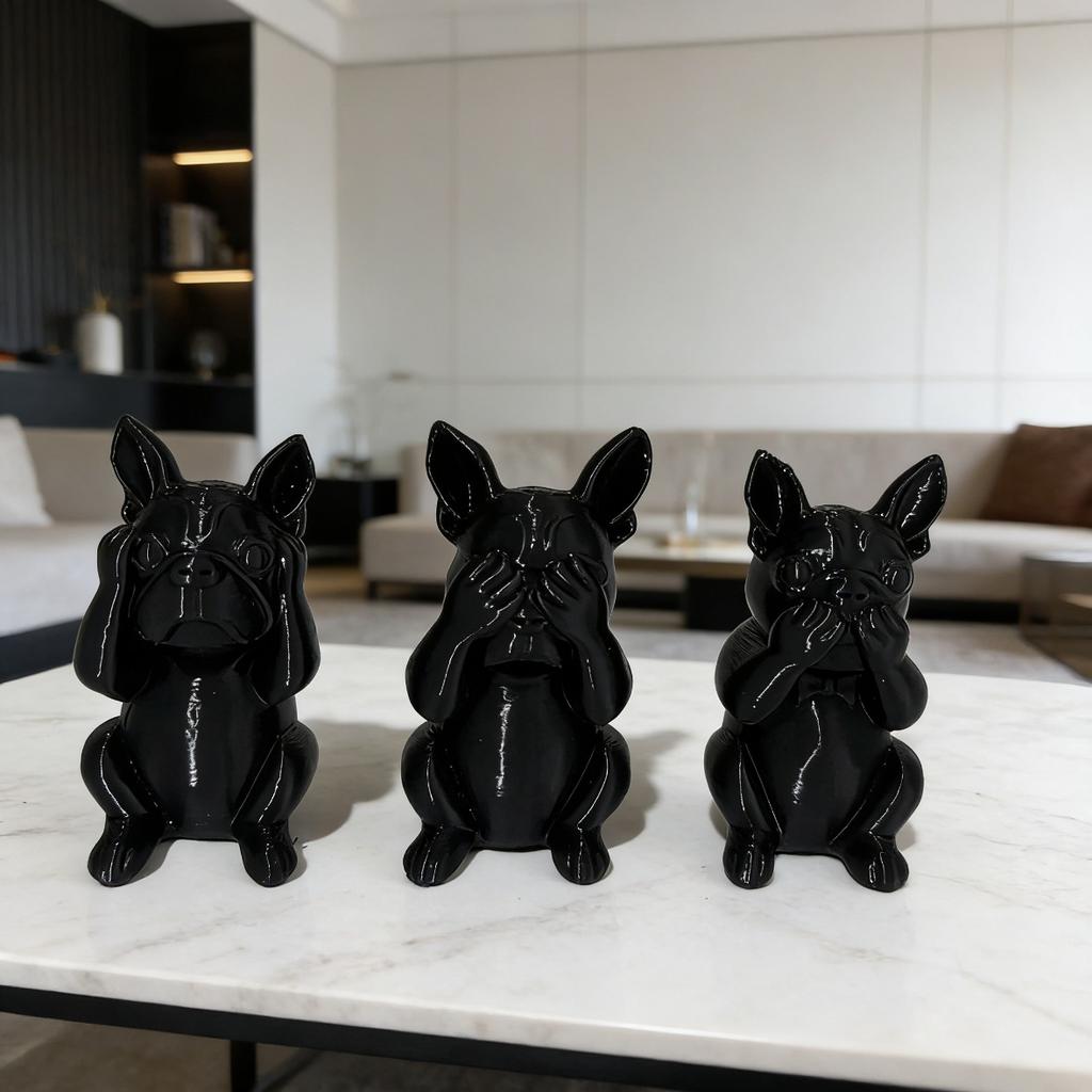 French Bulldog Statue Ornament, Listen, Look, Speak Wisdom Puppy Statue, Perfect Gift for Smart and Satirical Dog Lovers