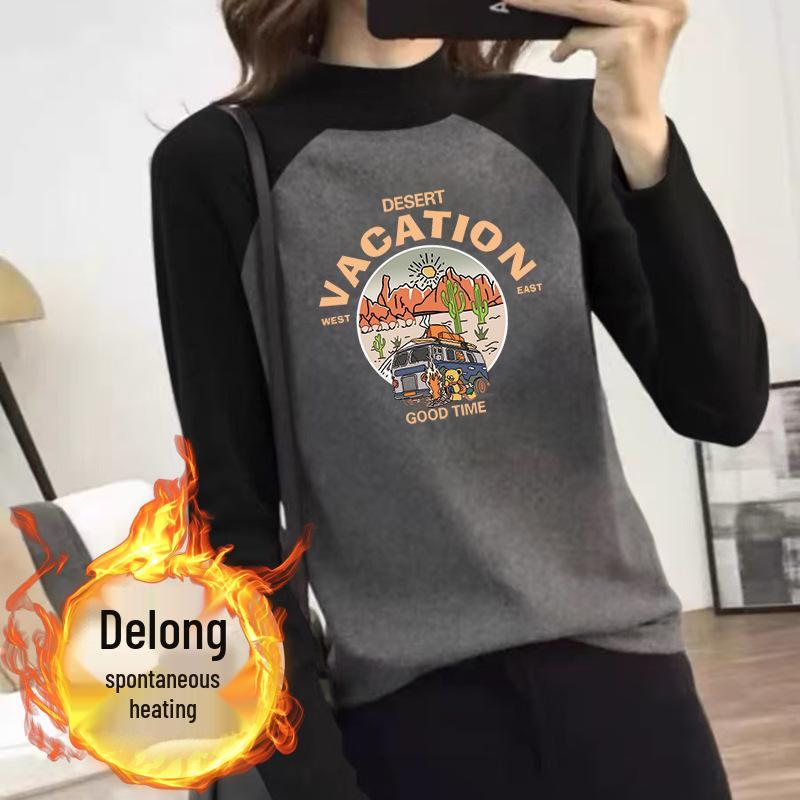 

Women s Slimming Raglan Velvet Color Block T-Shirt with Stand-Up Collar L [105-115 lbs]