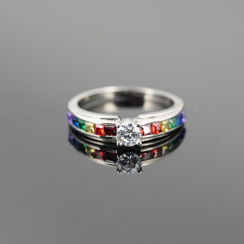 Color Rainbow Cubic Zircon Rings For Women Wedding Lovely Engagement Proposal Ring Accessory