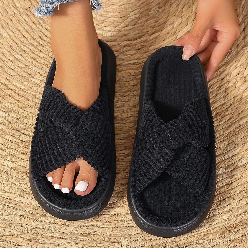 Fashion New Women's Slippers Open Toe Slip On Flat Shoes for Women Indoor Comfortable Fashion Home Cotton Shoes Anti-slip Platform Shoes