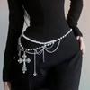 Edgy Crosses Design Pearls Chain Waist Chain For Punk Rock Concerts And Casual Streetwear