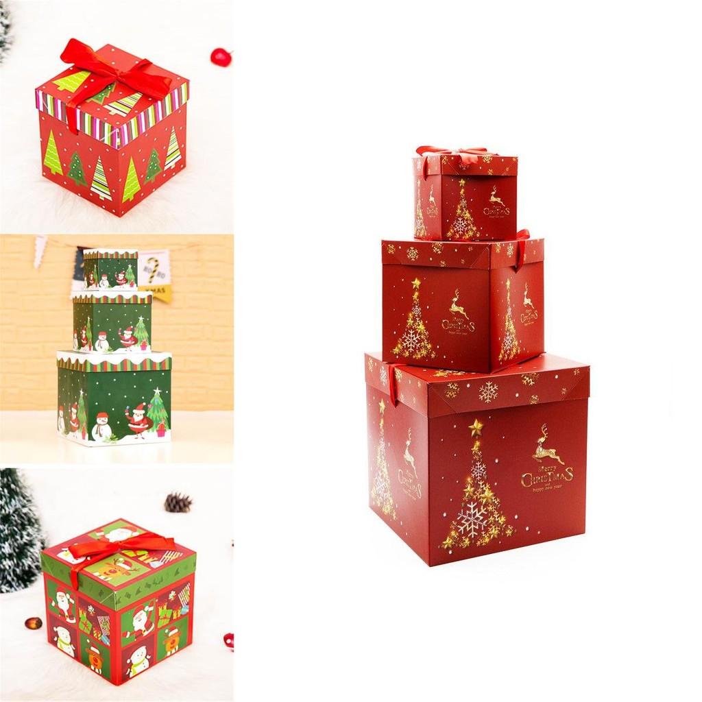 Large Premium 3pcs Christmas Gift Box With Lid  Ribbon Xmas Present Box Square