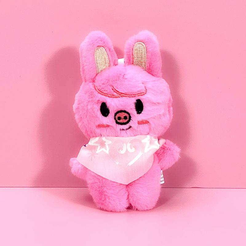 Kpop Stray Kids SKZOO Magic Academy Plush Keychain, Cute Animal Plushie Doll with Pink Bib Pendant, Cartoon Bag Charm Keyring Gift for Stay