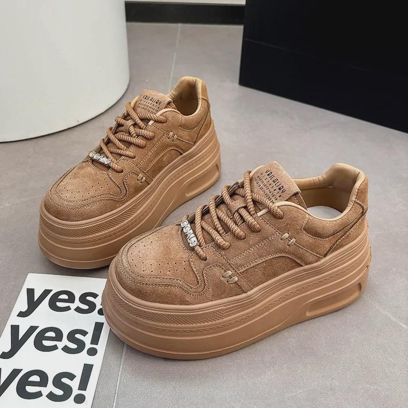 Женские ретро-кеды из нубуковой кожи осеньзима 2024 г толстая подошва универсальный повседневный стиль 36 темно-коричневого 4818₽