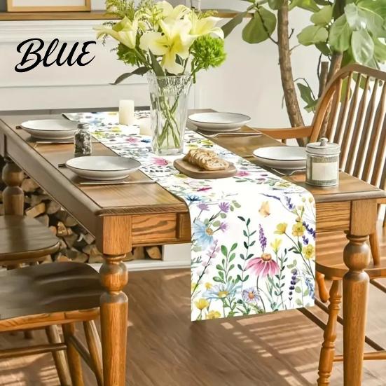 Linen Table Runner for Home Tulip Washable Blooming Flowers Spring Floral Dining Cloth Farmhouse Parties