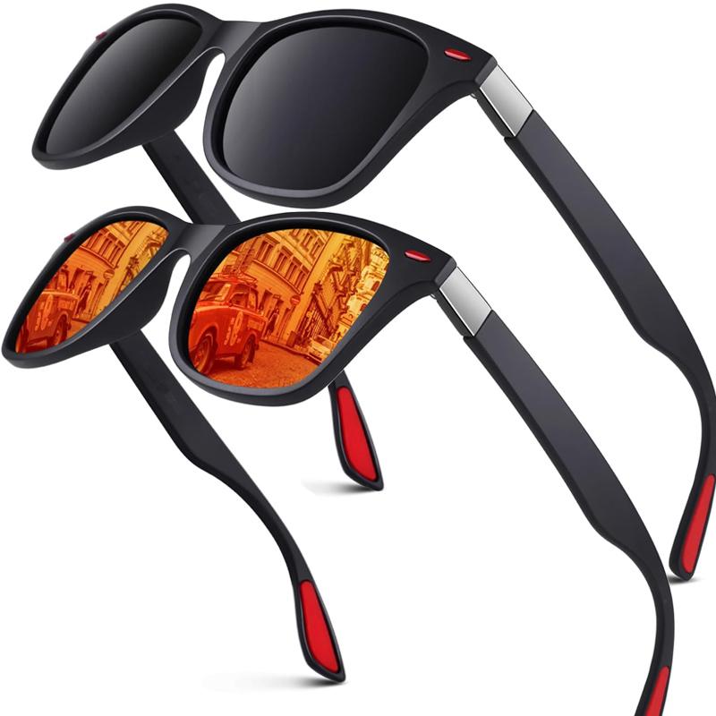 2Pack Retro Sunglasses for Women Men Trendy Sun Glasses Black Red Outdoor Sports Driving Fishing Glasses