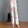 2024 Summer Women's Slimming Stretchy Micro-flare Long Pants with Printed Elastic Waist