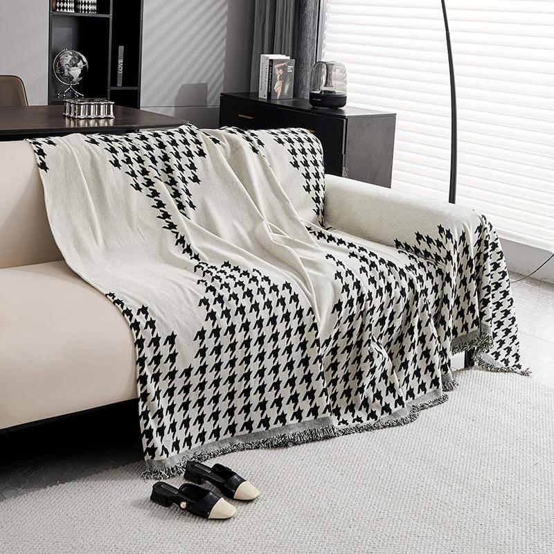 Light Luxury High-Grade Full Covered Sofa Cover Cloth Four Seasons Universal Chenille Sofa Cover Houndstooth Dustproof Sofa Cover Towel
