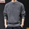 2025 Men's American-Style Striped Knit Sweater: Round Neck, Thick, Plus Size, Warm Autumn/Winter Layer