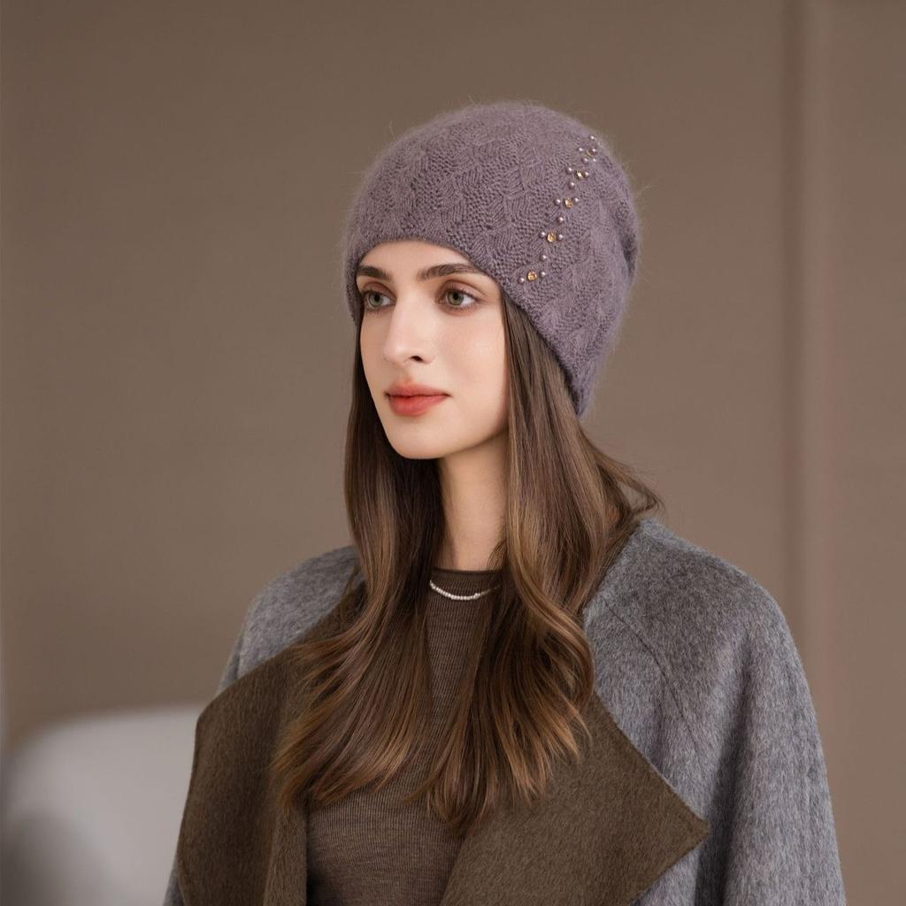 Autumn and Winter New Bald Hat Retro Wool Hat Warm Ear Protector Stack Hat Cold Hat Woman