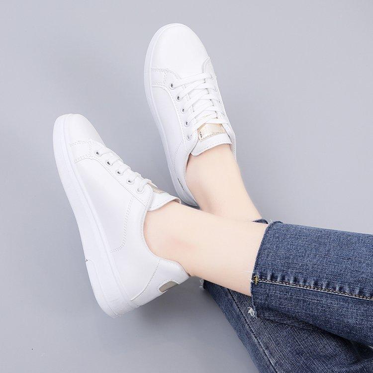 2025 spring and summer new women's shoes PU leather surface breathable sports style casual shoes board shoes student white shoes INS low top