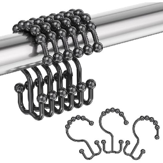 Amazer Plastic Shower Curtain Hooks, Double Shower Curtain Rings, Shower Rings for Shower Curtain, White Shower Hooks for Curtain Liner Bathroom - 12