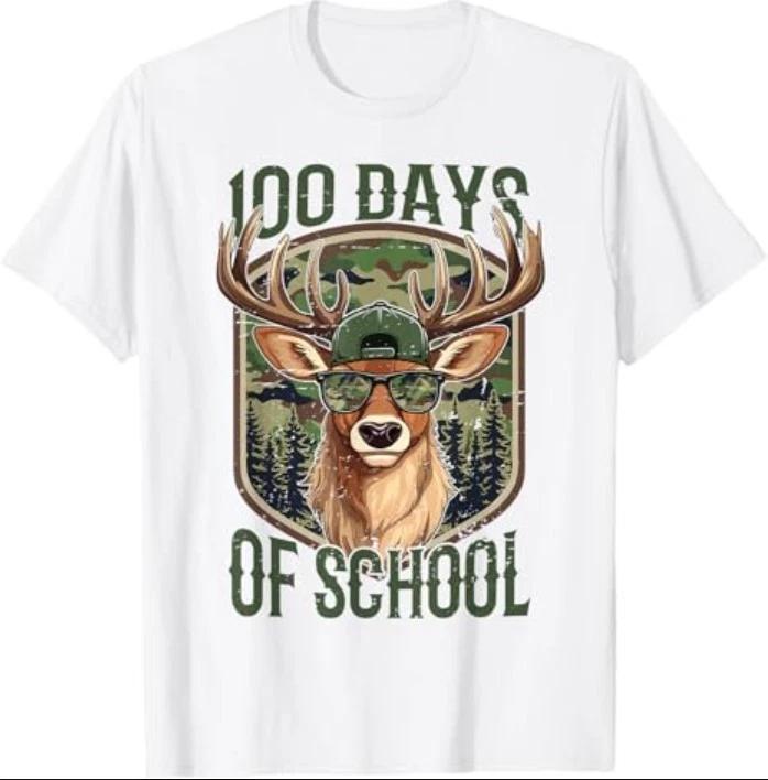 Deer 100 Days of School Shirt Student Boys Teacher 100th Day T-Shirt XL