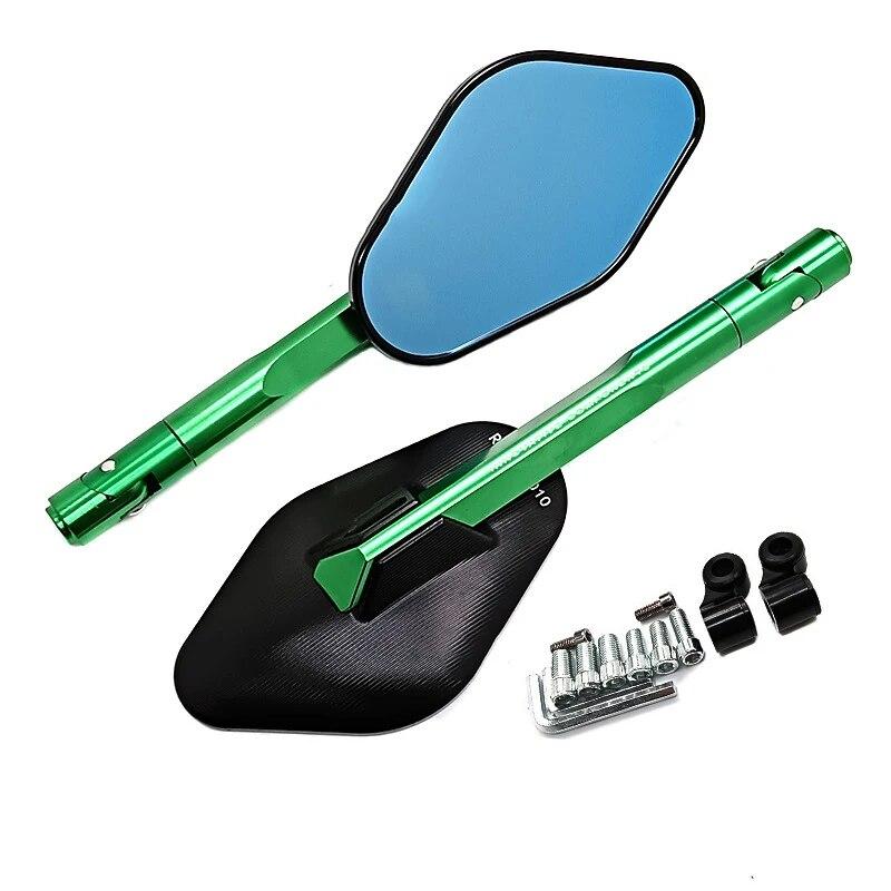 

Для YAMAHA MT07 MT09 MT-07 для Kawasaki Z900 Z900RS Z800 Z1000 мотоциклетные универсальные зеркала заднего вида с ЧПУ с винтами 8 мм или 10 мм зелёный