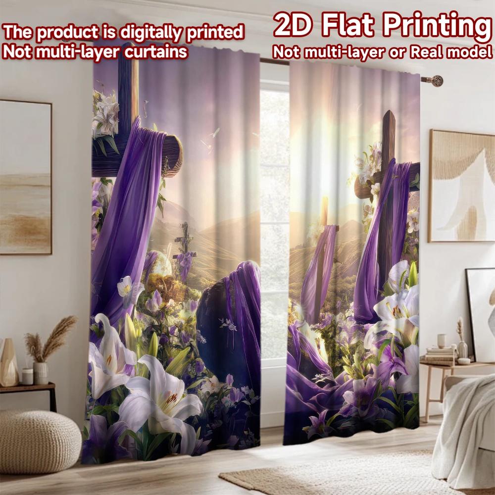 2D Flat Photography Backdrop Party Backdrop Easter Sunrise with Crosses 100% Polyester Family Party Decoration for Suitable