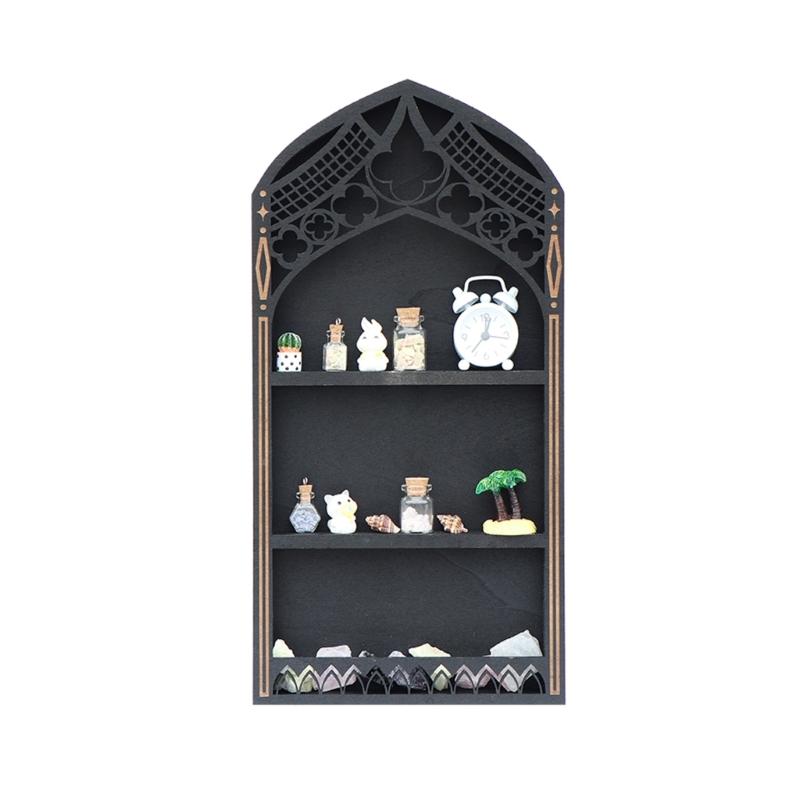 Crystals Display Gothic Window Elegant Multi Tiers Wooden Shelf For Organization Boutique Display Stand Gothic Window