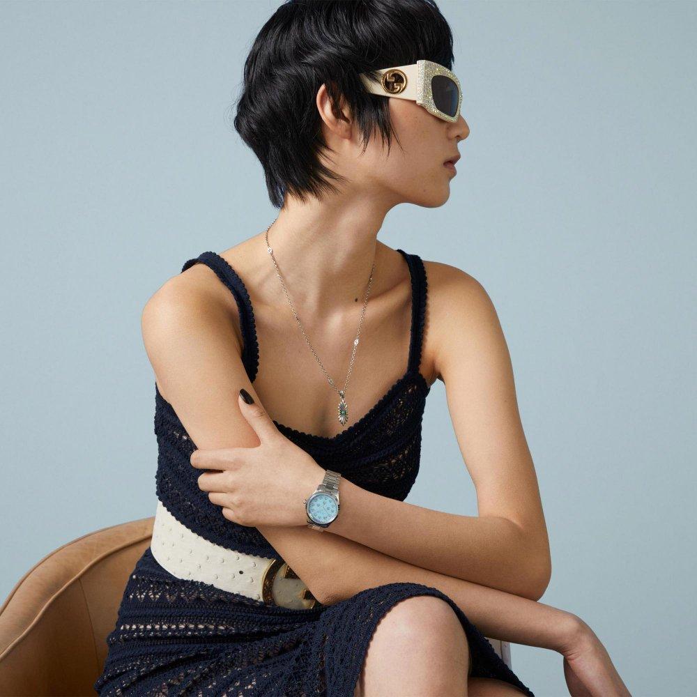 Gucci YA1265044 G-Timeless Unisex-Armbanduhr mit türkisem Zifferblatt