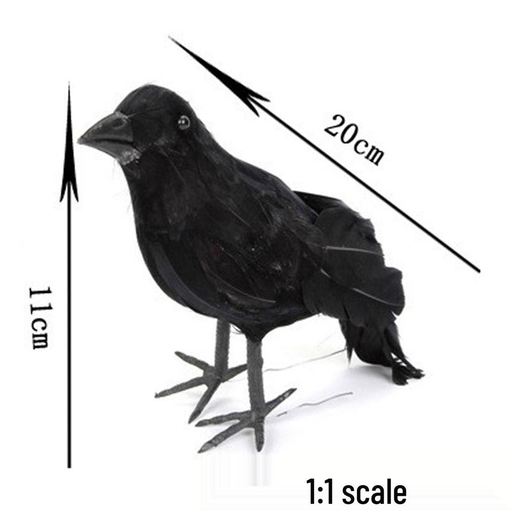 Duża kreskówkowa ozdoba wrona: Prawdziwe Pióra Ptak na Boże Narodzenie, Halloween i do Nordyckiego Wystroju Domu