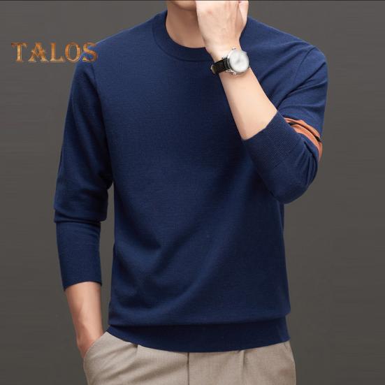 Suéter de Otoño Invierno para Hombre con Puños y Bajo Elásticos Cuello Redondo Grueso Mantener Caliente Color Sólido Manga Larga Top de Largo Medio