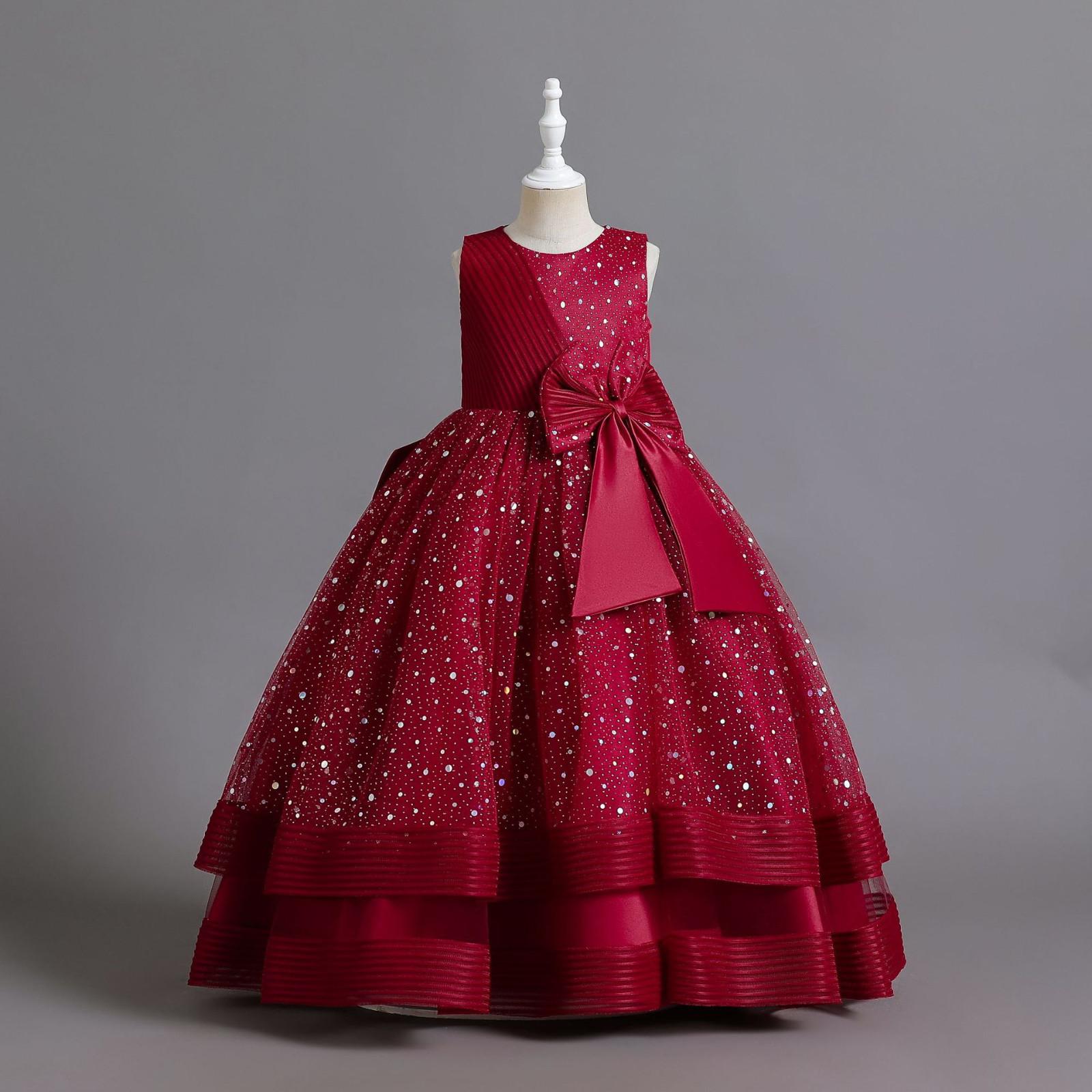 

Детское платье Платье принцессы с атласным однотонным платьем для торта 150 винный