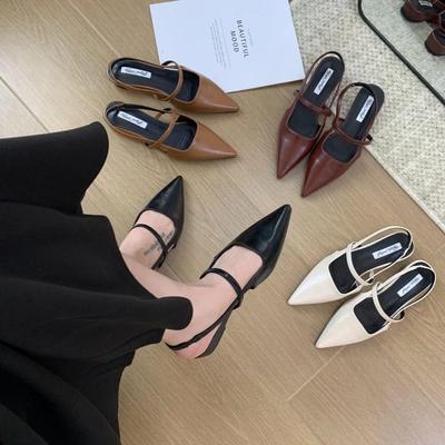 Fashion Bailamos 2024 Brand Pointed Toe Women Sandals Fashion Shallow Slip On Ladies Mary Jane Shoes Flats Heel Elegant Dress Slingback