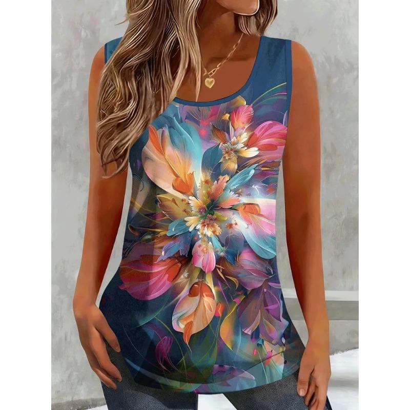 T-shirt da Donna Estiva Senza Maniche Stampa 3D Moda Versatile Traspirante Tendenza Casual