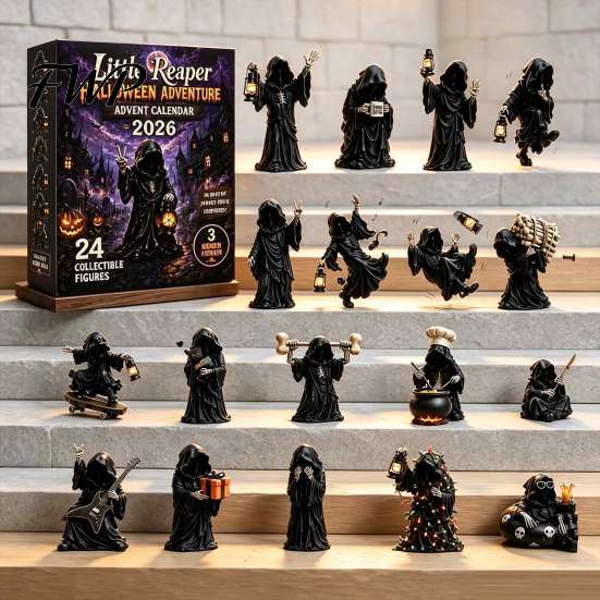 Halloween Party Favors Grim Reaper Advent Calendar 2026, 24-Day Countdown with 24 Trick or Treat Pcs Mini 2D Flat Black Robed Figures for Kids, Adults