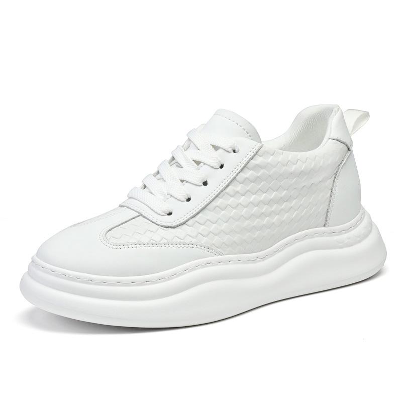 Men s Thick Sole Platform Shoes, Height Increasing Low-Top Sneakers, Embossed Plaid Cowhide Upper, Casual Sports Shoes for Spring. 43