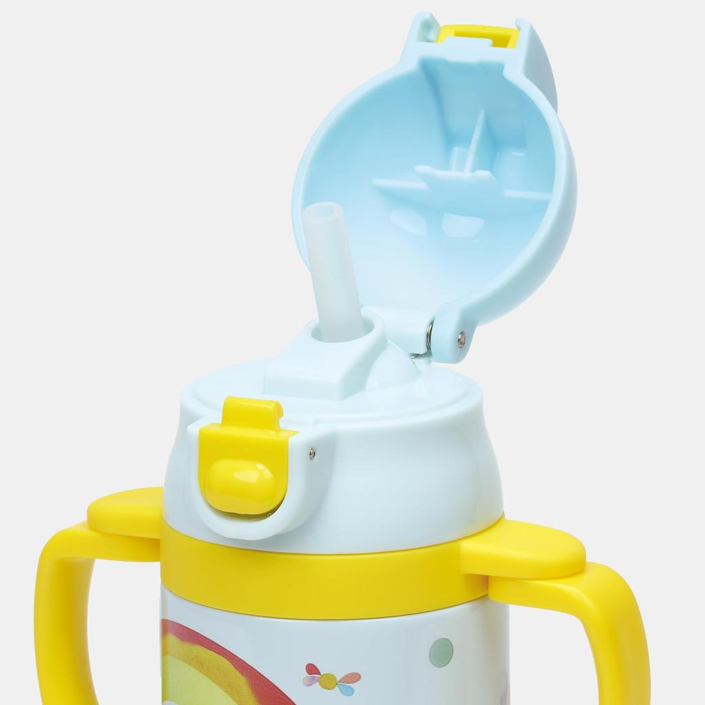 Skater Vattenflaska i Rostfritt Stål med Handtag och Baby Inai Inai Tvåvägs Dubbelhandtagssugrör, 350ml, Mug, Baa, 25cm, STWM3N-A