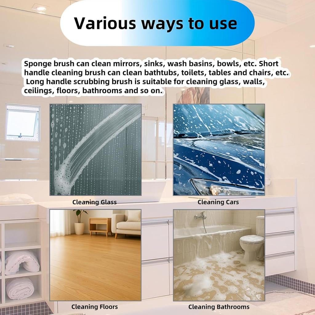 Tub Tile Scrubber Cleaning Brush, Sponge On a Stick for Cleaning Adjustable Long Handled Scrub Brush  for Cleaning Shower Bathroom Vessel Sinks