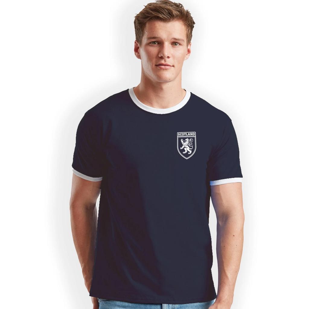 Scotland Football Home Nations Lion Badge Print Ringer T-Shirt Birthday Gift