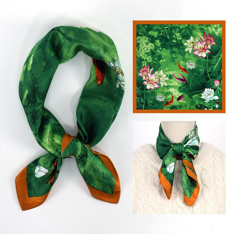 70*70cm Luxury Floral Square Scarf For Women Elegant Ladies Hijab Neckerchief Shawl Solid Soft Stain Silk Scarves For Travel