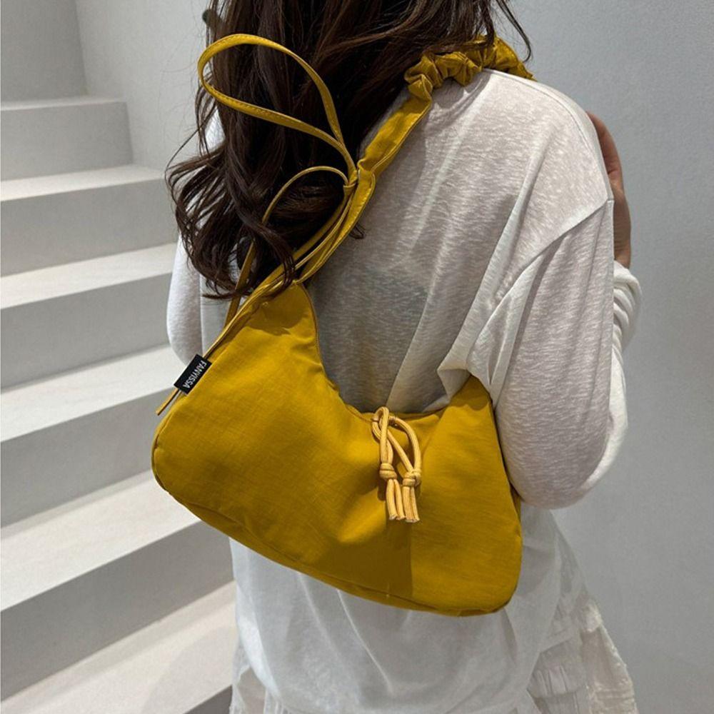 

Nylon Drawstring Bag Lightweight Women s Shoulder Bag Trendy Pleated Dumpling Bag Girls жёлтый