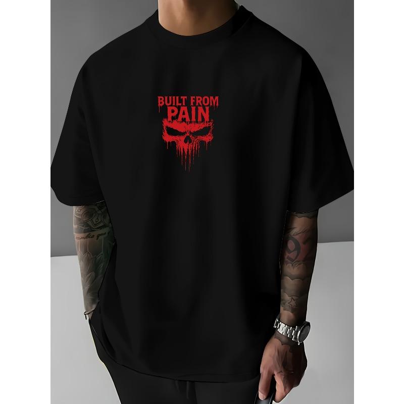European sizes Dark Style Round Neck T-Shirt, Skull Pattern Tee Shirts Loose Fit Summer Outdoor Breathable Comfort Short Sleeve -