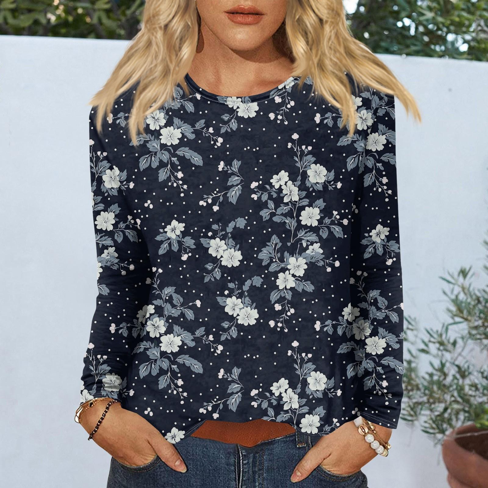 

Жіночі сорочки з довгим рукавом. Трійники з милим принтом. Блузки. Повсякденні топи. Пуловери. XXXL Темно-синій