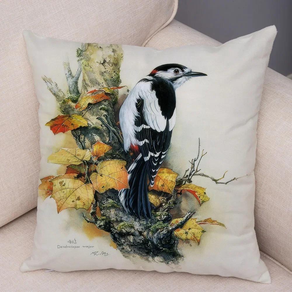 Birds And Flowers Double-sided Printed Pillow Cover Short Plush Suitable Living Rooms Bedrooms Sofas Throw Cushion Cover