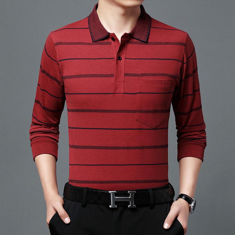 Moda Hombre Nuevo Negocios Camisas Polo Rayadas Coreano Primavera Otoño Casual Manga Larga Solapa Bolsillos Ropa Masculina Algodón Tops 2025