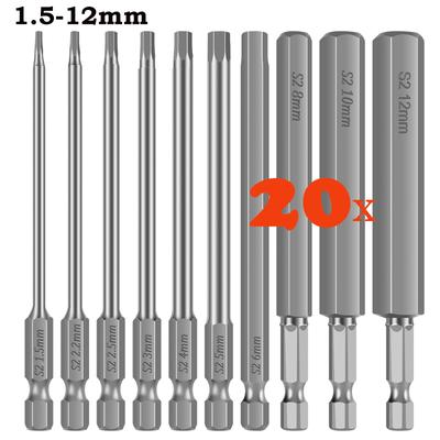 20/10pcs Electric Allen Key Allen Wrench Drill Bit Set Hex Allen Key Bit Set 1/4” Hex-Shank Screwdriver Bit for Assembling