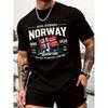T-shirt Graphique Unisexe Noir Géographie Norvégienne - Design Affiche de Voyage Vintage avec Drapeau & Coordonnées - Chemise Respirante en Coton pour Voyageurs, Plein Air