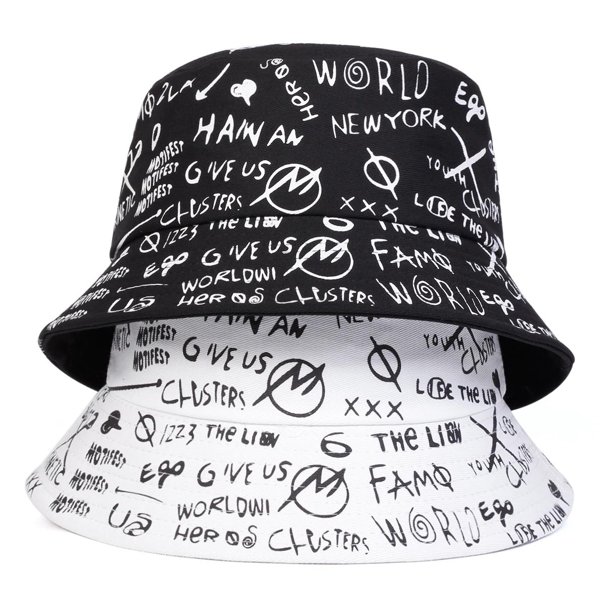 Freedom Outdoors Women's White Unisex Xxm Eye Graffiti Print Personality Bucket Hats Fishermen Caps Outdoor Casual Cap Sunscreen Hat