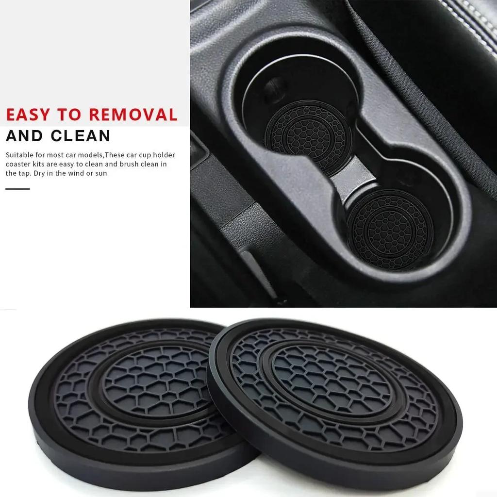 2Pcs Car Coasters 7cm 2.76inch PVC Anti-Slip Sift-Proof Cup Mats Beverage Coaster Car Bottle Holder Car Interior Accessories