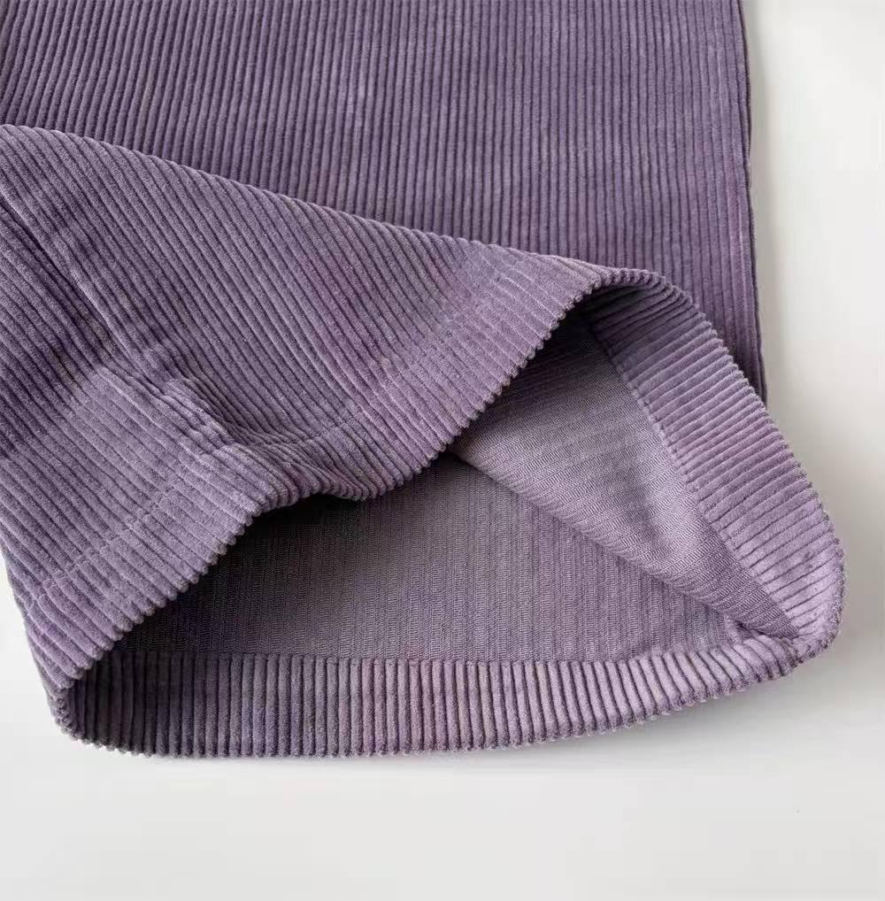 Yang Caiyu Inspired Lavender Corduroy High-Waisted Wide-Leg Pants - Autumn/Winter Retro French Style