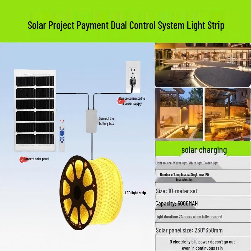 

Waterproof Outdoor LED Strip Light - Solar & Plug-in, 220V, Long Battery Life for Courtyard Decor 10m