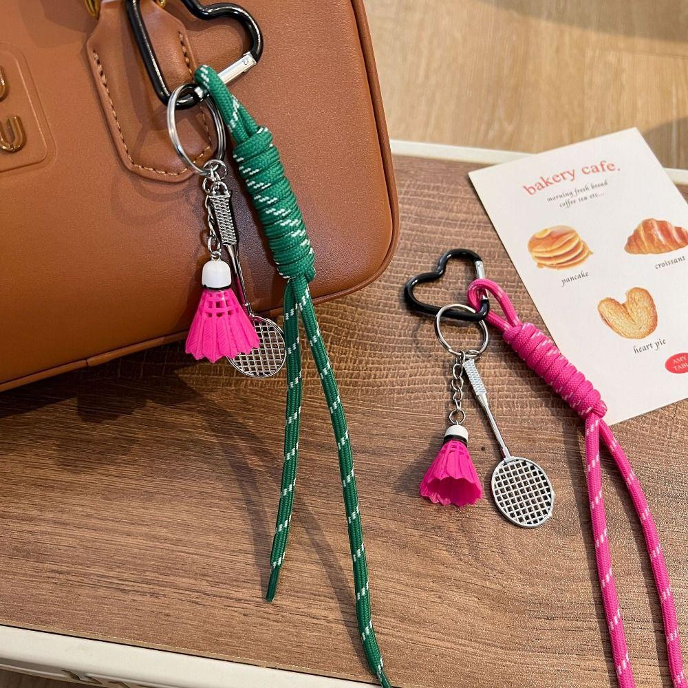 Trinket Badminton Couple Keyring Anti-Lost Knot Keychain Handmade Braided Rope Bag Pendant  Girls